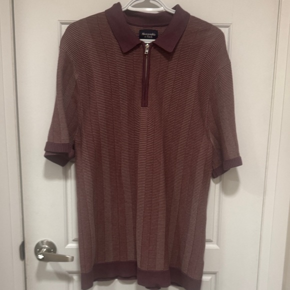 Abercrombie & Fitch Maroon Striped Polo Shirt- large - Picture 2 of 6